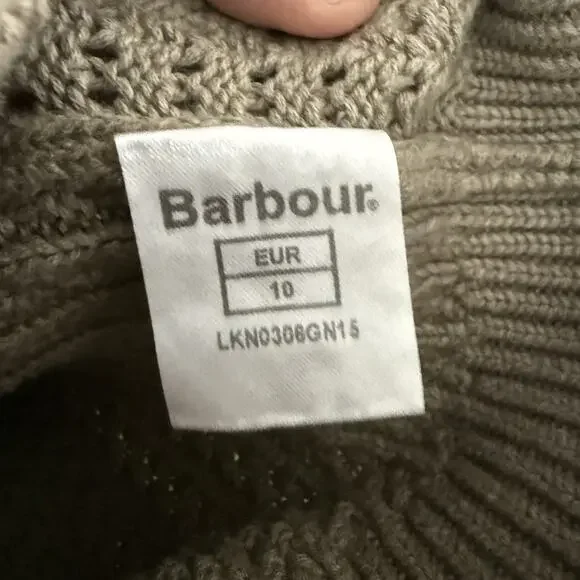 Barbour Cardigan Sweater Womens Sz 10 Taupe 100% Cotton Shawl Collar Button Up - Picture 5 of 8